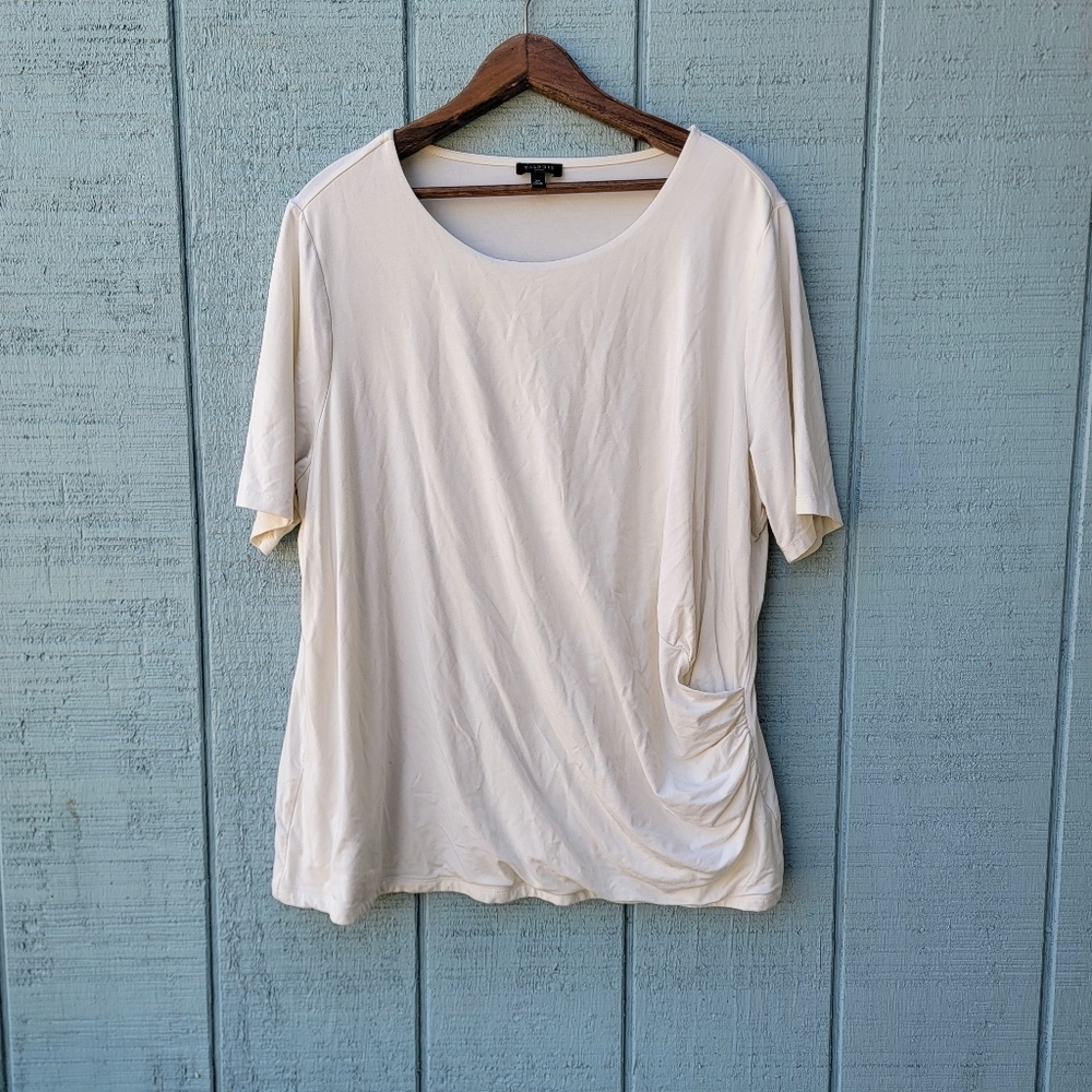 Talbots Faux Wrap Double Lined Front Stretch Rayon Blouse sz 2X Ivory